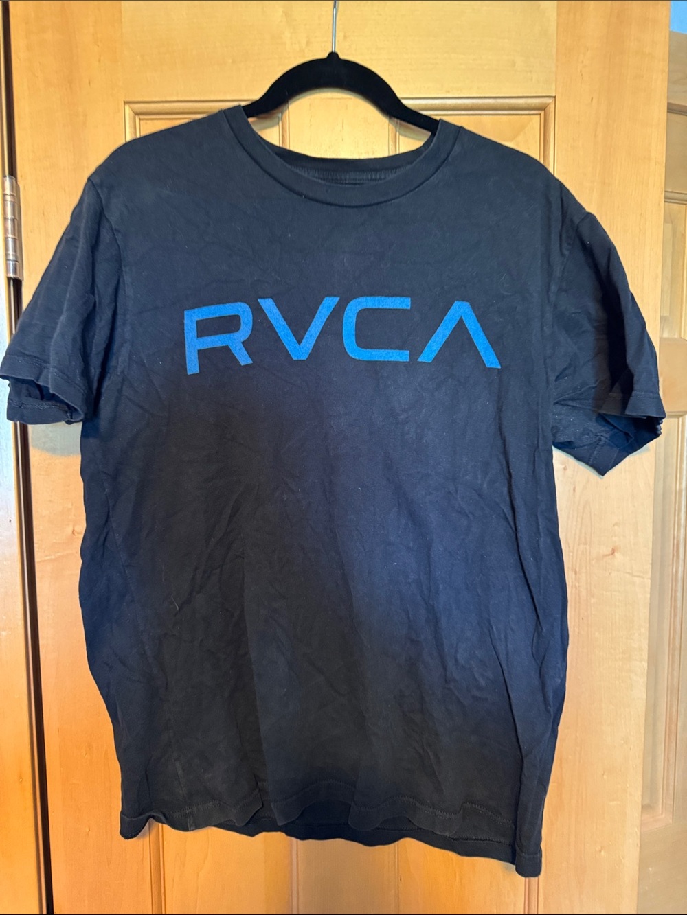 RVCA Black Short Sleeve Tee with Blue Logo